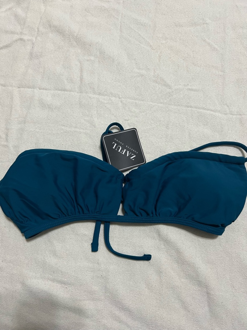 Zaful Bandeau Bikini Top Teal Blue Size S US 4 Strapless Ruched Swim Top